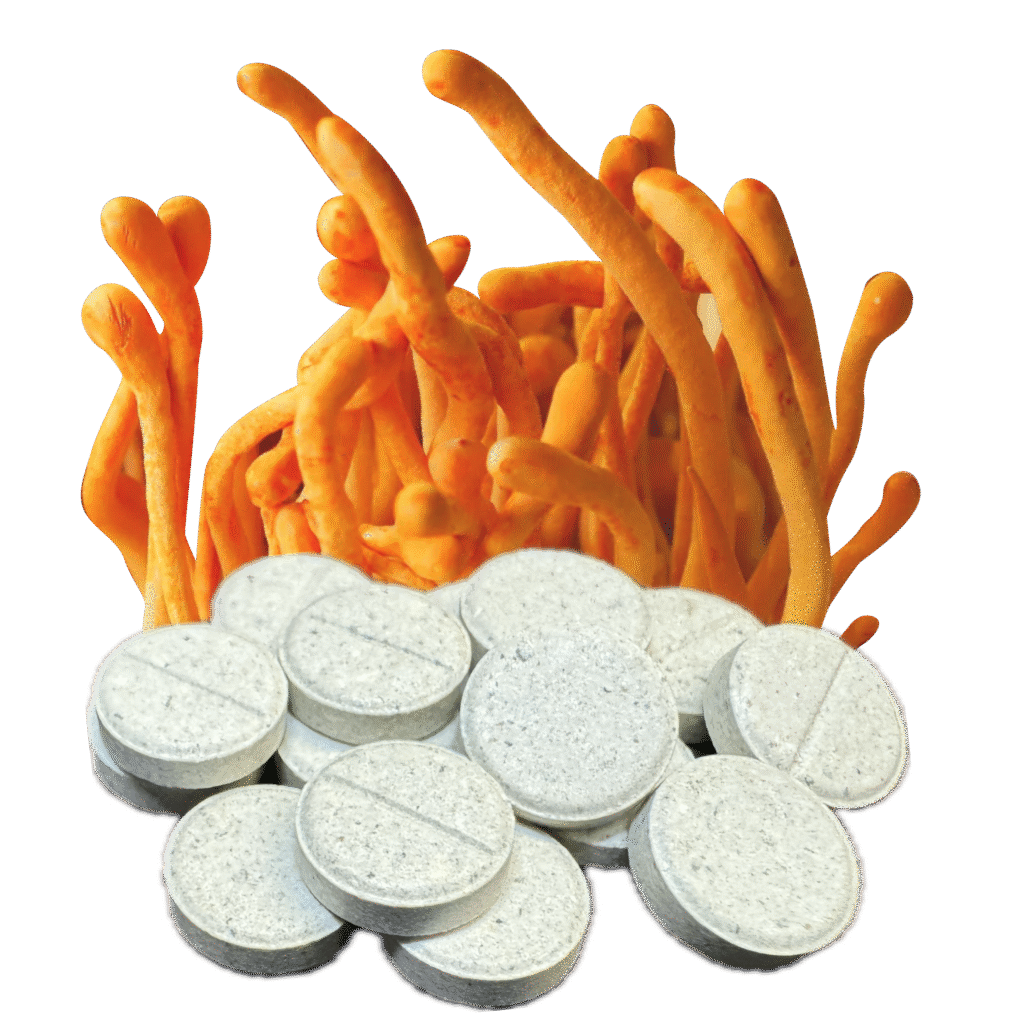 US grown whole cordyceps mushrooms and 50mg tablets