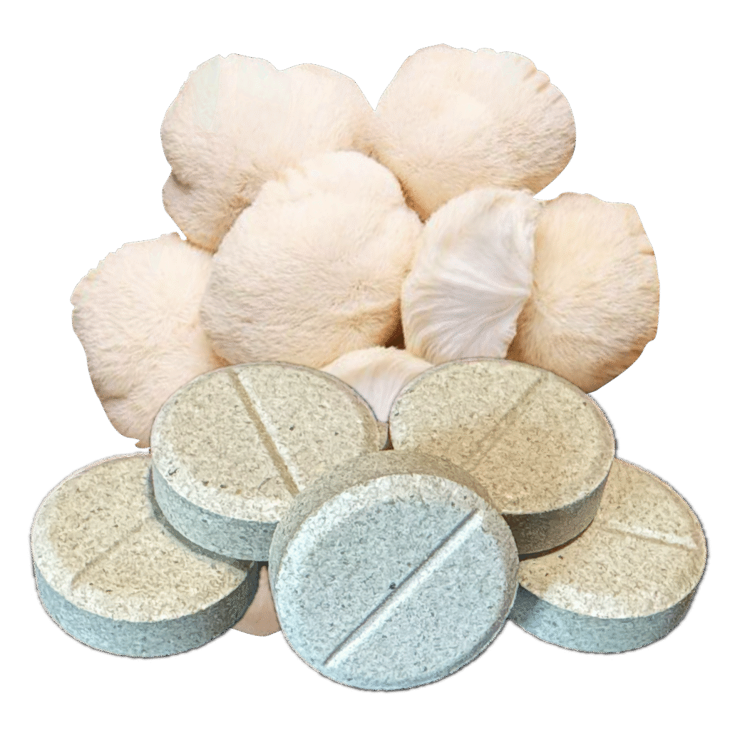US grown whole lion’s mane mushrooms and 200mg tablets